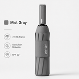 Gray automatic travel umbrella with 72 ribs, large double-layered weatherproof umbrella, portable folding sun umbrella, outdoor rain and sun protection.