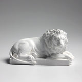Classic Reclining Lion Sculpture Minimalist White Plaster Desk Ornament for Living Room, Study, or Office Decoration