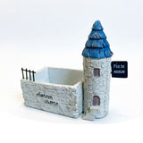 Mini French Country Tower House Planter with Blue-Tiled Tower – Handcrafted Resin Succulent Pot with Drainage, Decor for Desk, Patio, Windowsill & Shelf