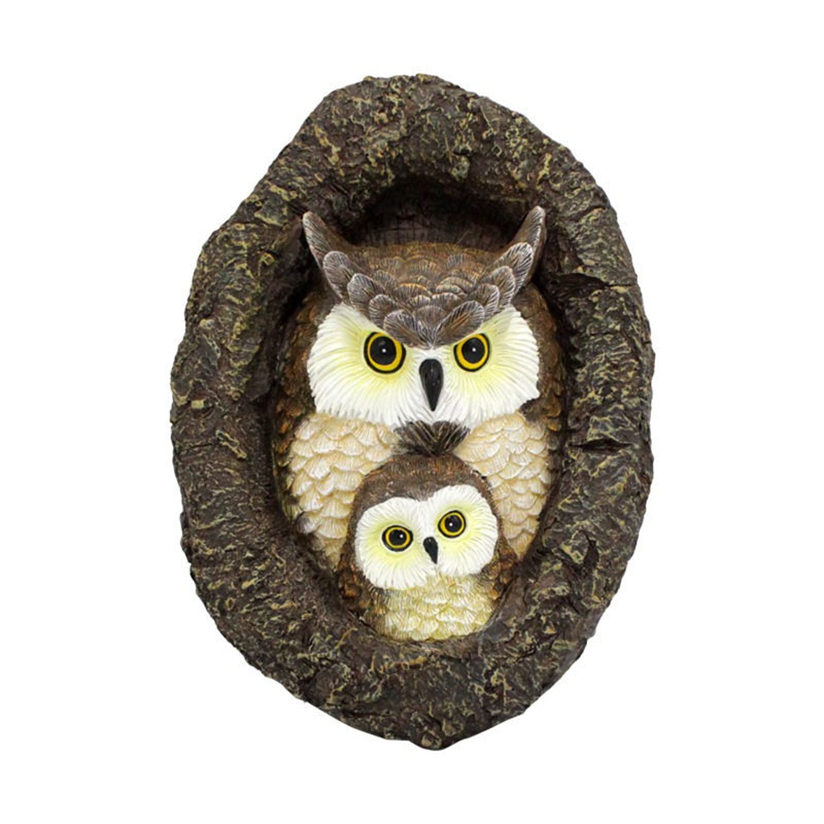 Owl with Tree Hole Statue – Weather-Resistant Resin Garden Decor with Natural Bark Texture – Outdoor Wall Hanging Ornament for Yard, Patio, and Forest Theme Decoration