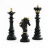 Luxury Resin Chess Piece Statues Set of 3 - King, Queen & Knight Horse Head Sculptures with Gold Trim - Classic Strategy Game Art Decor for Living Room, Study, Office & Bar Cabinet（Black）