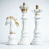 Luxury Resin Chess Piece Statues Set of 3 - King, Queen & Knight Horse Head Sculptures with Gold Trim - Classic Strategy Game Art Decor for Living Room, Study, Office & Bar Cabinet（White）