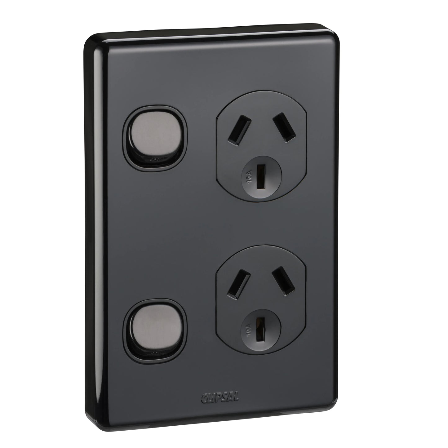 Clipsal Power Point 10A Double C2000 Series Vertical Black | C2025V-BK