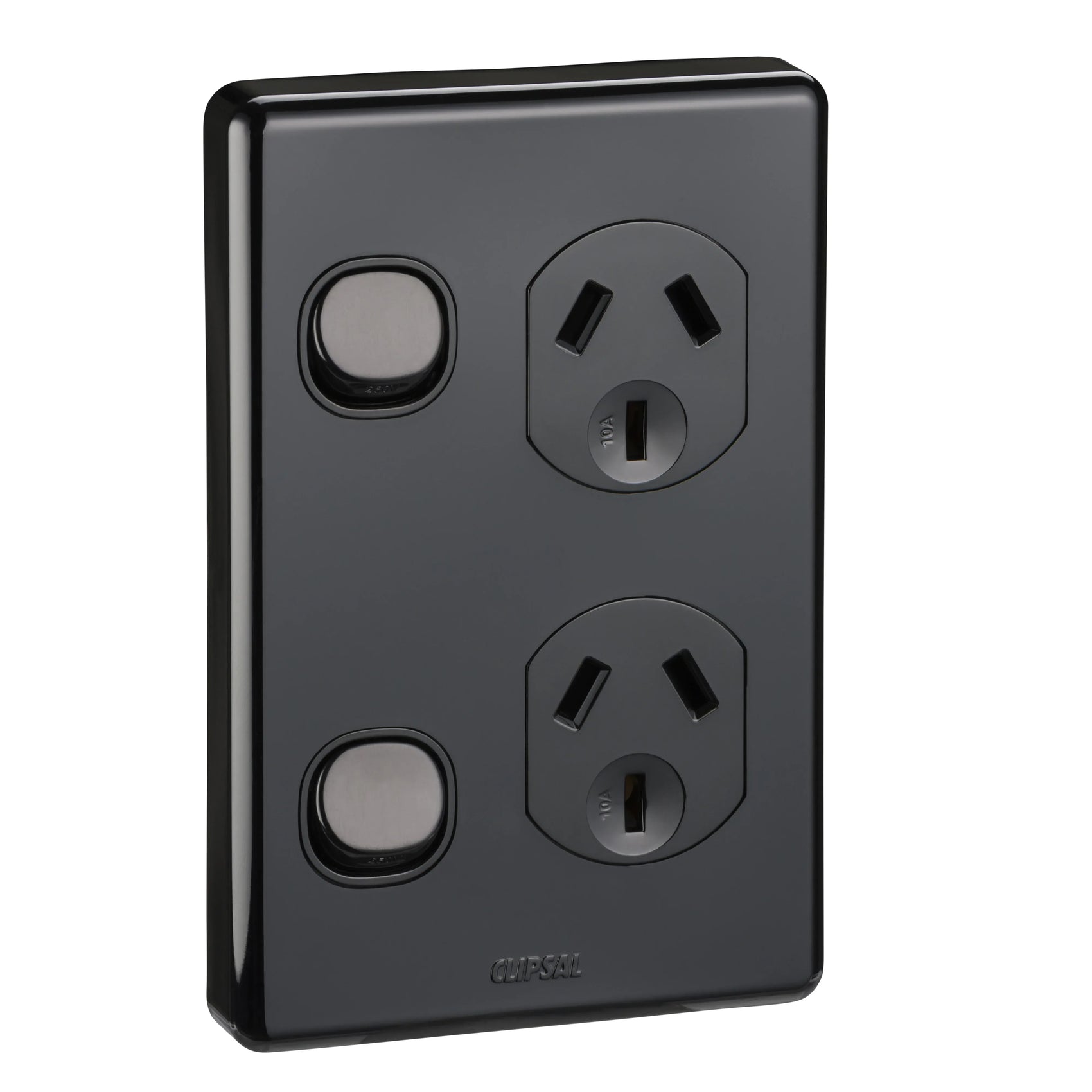 Clipsal Power Point 10A Double C2000 Series Vertical Black | C2025V-BK