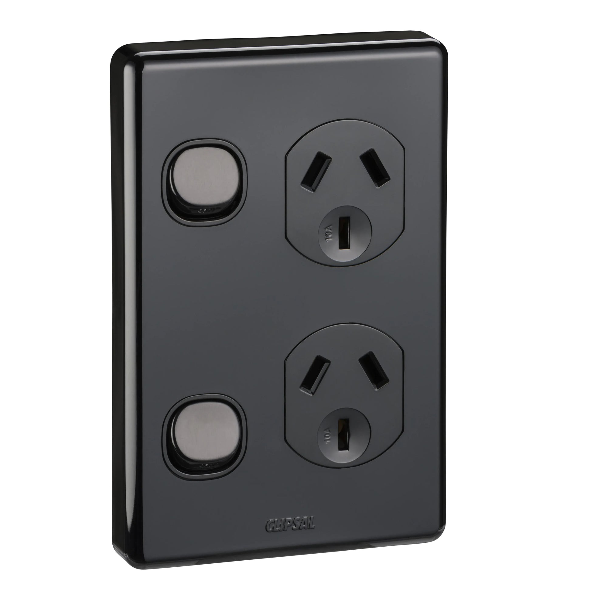 Clipsal Power Point 10A Double C2000 Series Vertical Black | C2025V-BK