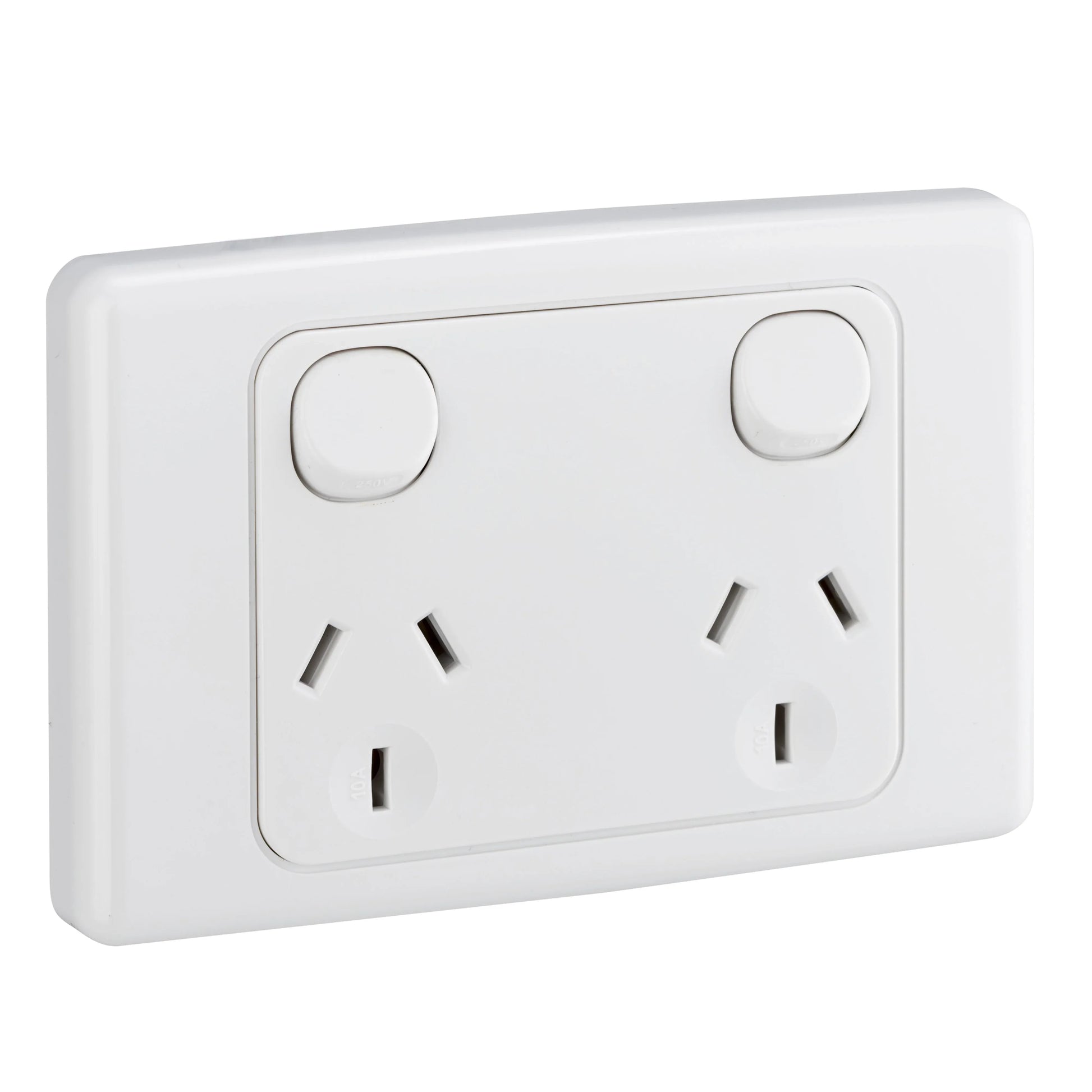 Clipsal Double Power Point Flush Mount Standard 10A 250V 2 Pole Horizontal White | 2025DWE