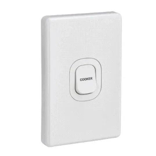 Clipsal Cooker Switch Rocker Flush Mount Standard 1 Gang 45A 250V Vertical White | C2031V45WE