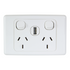 Clipsal Power Point 10A Single 2000 Series Horizontal White With USB | 2025USBC-WE