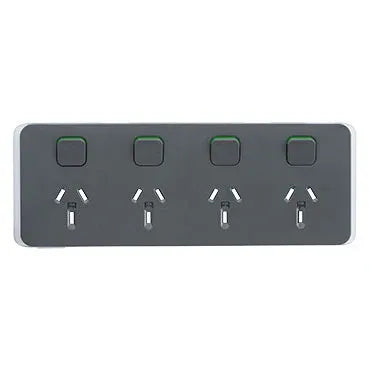 Clipsal Iconic Quad Power Point Skin Horizontal Mount, 250V, 10A, Clip-On | Anthracite | 3015/4C-AN