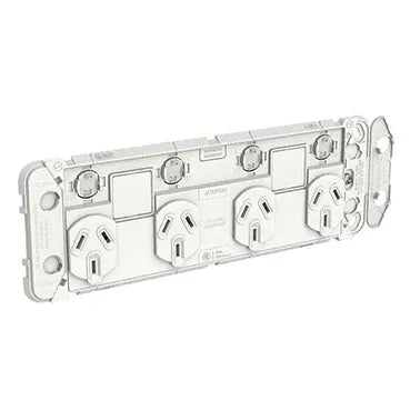 Clipsal Iconic Quad Switch Power Point Grid with 2 extra switches Horizontal Mount, 250V, 10A, Less Mechanisms | 3015/4XXUAG