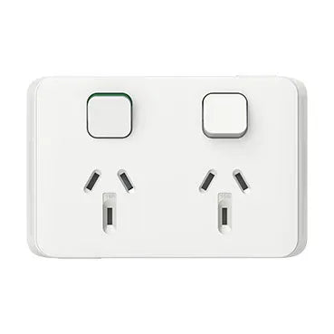 Clipsal Iconic Double Power Point Skin Horizontal Mount, 250V, 10A, Clip-On | Vivid White 3025C-VW