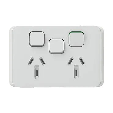 Clipsal Iconic Double Power Point Skin with 1 extra switch Horizontal Mount, 250V, 10A, Clip-On | Cool Grey 3025XC-CY