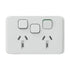 Clipsal Iconic Double Power Point Skin with 1 extra switch Horizontal Mount, 250V, 10A, Clip-On | Cool Grey 3025XC-CY