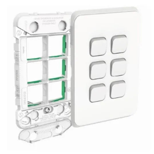 Clipsal Iconic Switch Grid Plate & Skin Flush Mount 6 Gang Horizontal/Vertical Vivid White | 3046VHVW