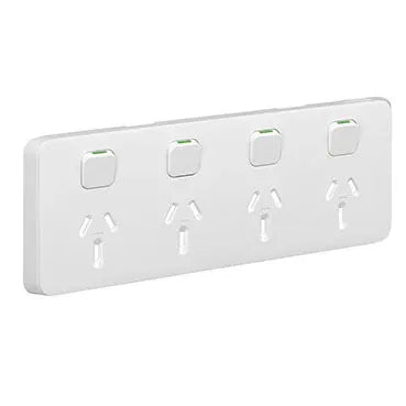 Clipsal Iconic Quad Power Point Skin Horizontal Mount, 250V, 10A, Clip-On | Extra White | 3015/4C-XW