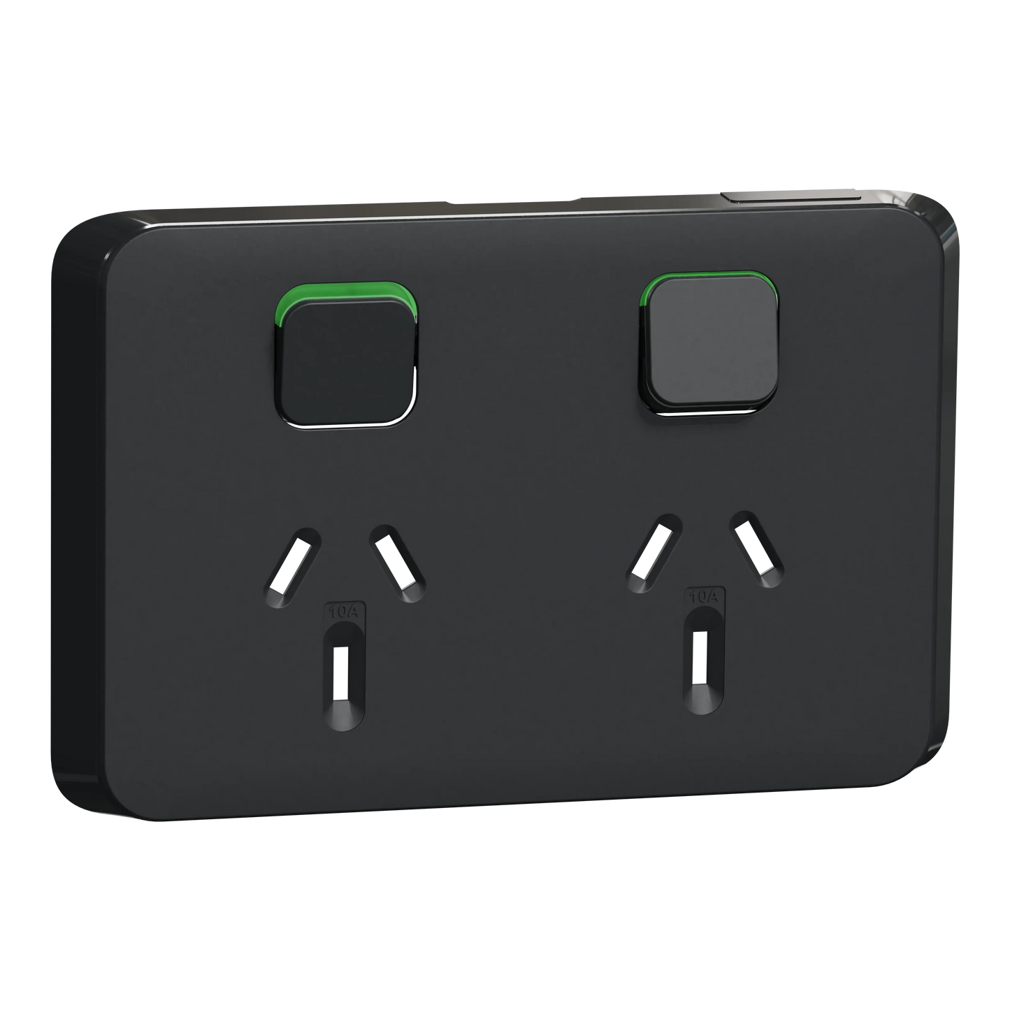 Clipsal Iconic Double Power Point Skin Horizontal Mount, 250V, 10A, Clip-On | Extra Black 3025C-XB