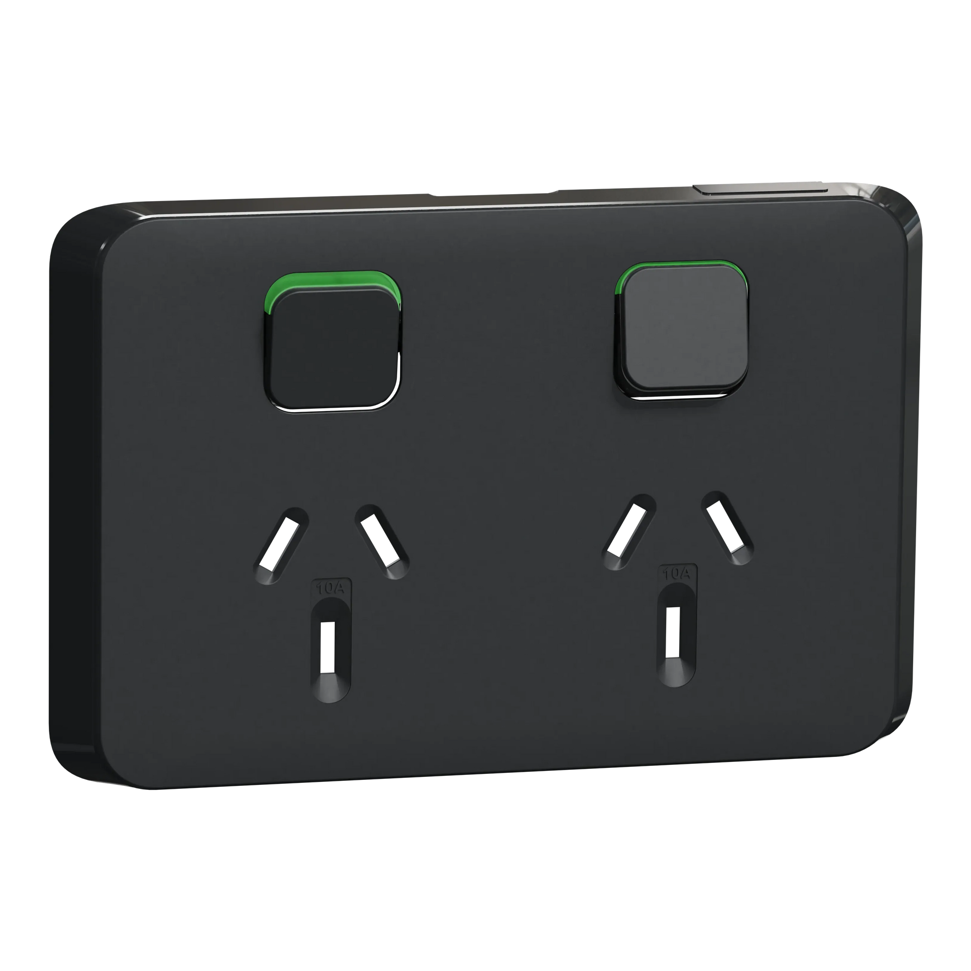 Clipsal Iconic Double Power Point Skin Horizontal Mount, 250V, 10A, Clip-On | Extra Black 3025C-XB