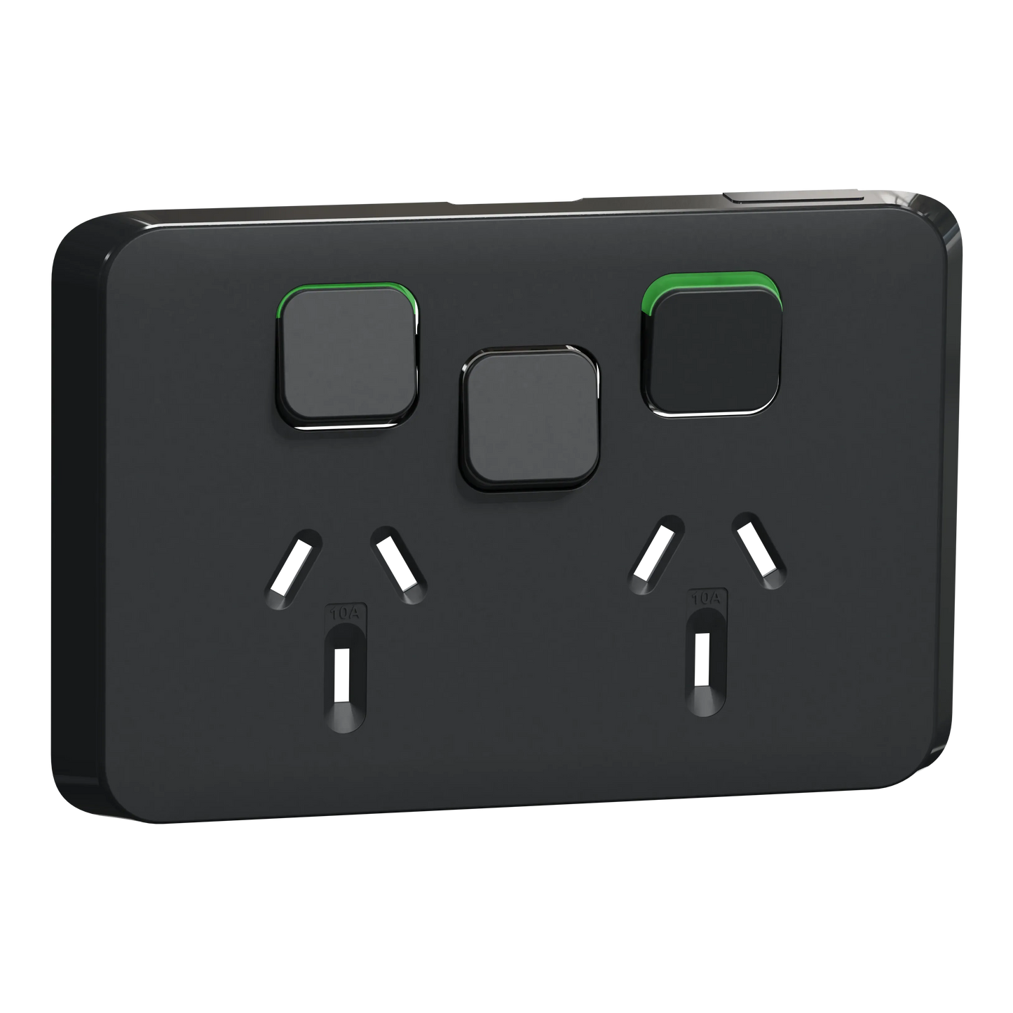 Clipsal Iconic Double Power Point Skin with 1 Extra Switch Horizontal Mount, 250V, 10A, Clip-On | Extra Black | 3025XC-XB