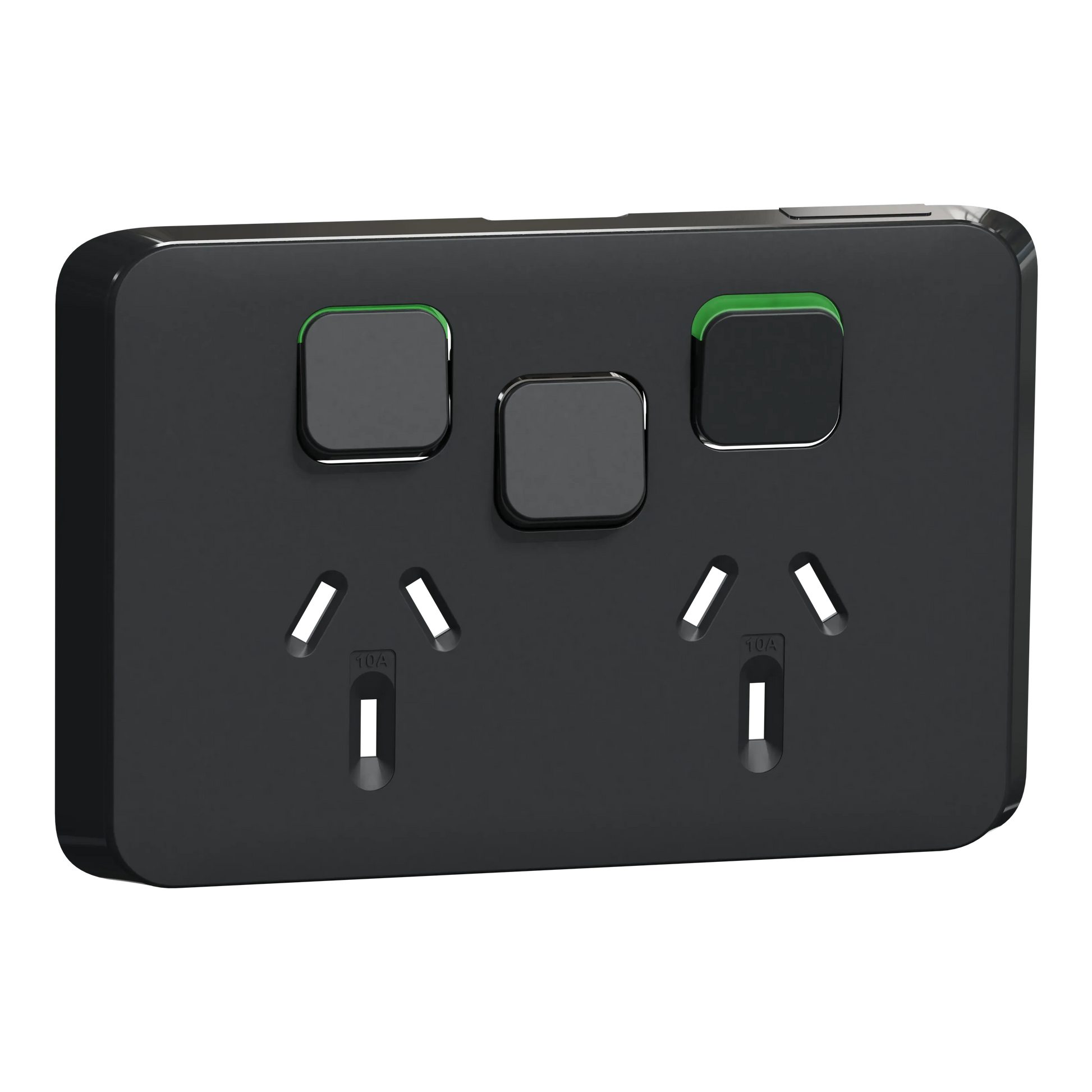 Clipsal Iconic Double Power Point Skin with 1 Extra Switch Horizontal Mount, 250V, 10A, Clip-On | Extra Black | 3025XC-XB