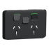Clipsal Iconic Double Power Point Skin with 1 Extra Switch Horizontal Mount, 250V, 10A, Clip-On | Extra Black | 3025XC-XB