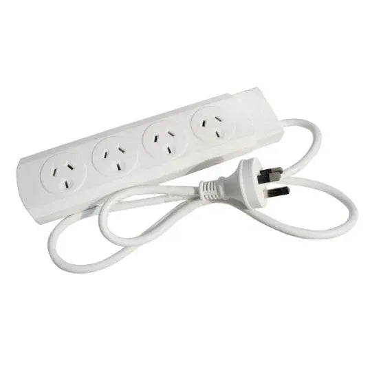 Cabac Power Outlet Overload Protection Portable 4 Way 4 Gang 10A 240V 2400W 1M White | PB7