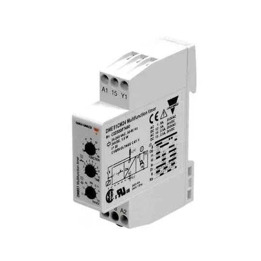Carlo Gavazzi Time Delay Relay Electronic DIN 35 Rail Mount 1CO Multifunction 100ms-100Hr 12-240VAC/DC | DMB51CW24
