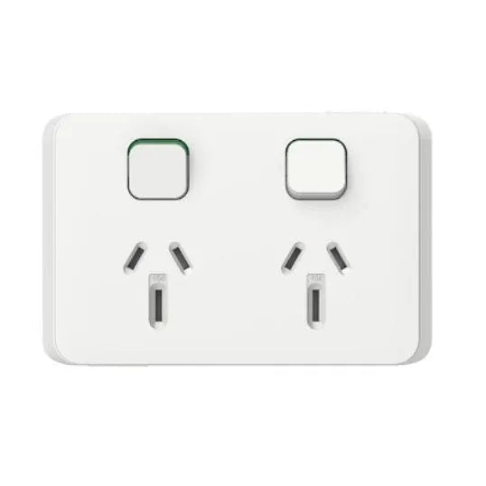 Clipsal Double Power Point Flush Mount 15A 250V 2P+E Horizontal Vivid White | 3025/15VW