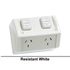 Clipsal GPO Switched Outlet Weatherproof Surface Mount Standard 2 Gang 10A 250V IP53 Horizontal Chemical Resistant White | WSC227/2RW