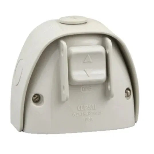 Clipsal GPO Switched Outlet Weatherproof Surface Mount Standard 1 Gang 10A 250V IP53 Round Earth Horizontal Grey | WSC227LGY