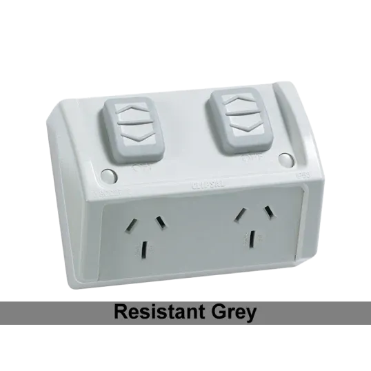 Clipsal GPO Switched Outlet Weatherproof Flush Mount Standard 2 Gang 10A 250V IP54 Horizontal Chemical Resistant Grey | WSCF227/2RG