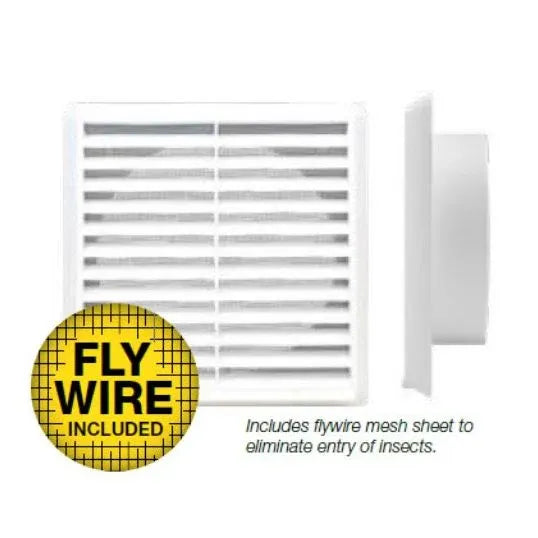 Fantech External Fixed Louvre Grille 150x186mm PVC External Grilles W/Flywire Mesh | EPFL150