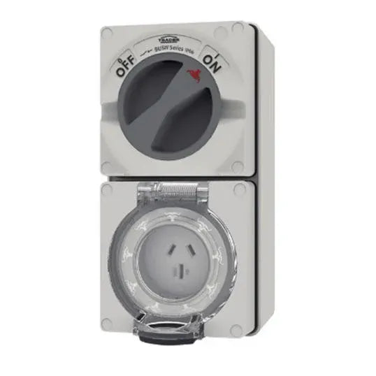 GSME Switch Socket Outlet Surface Mounting Weatherproof 1Ph 15A 250V 3 Pin Flat Grey IP66 | BUC315