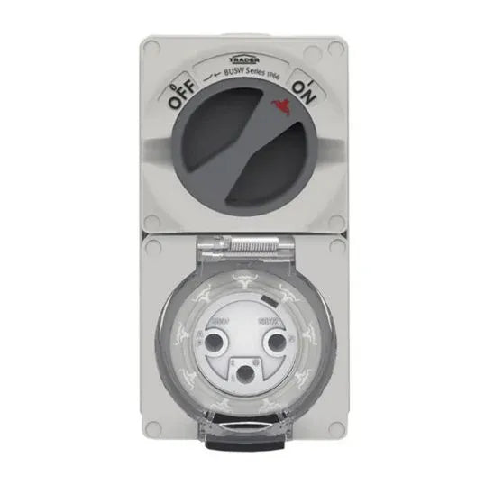 GSME Switch Socket Outlet Surface Mounting Weatherproof 1Ph 32A 250V 3 Pin Round Grey IP66 | BUC332