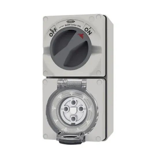 GSME Switch Socket Outlet Surface Mounting Weatherproof 3Ph 20A 500V 4 Pin Round Grey IP66 | BUC420