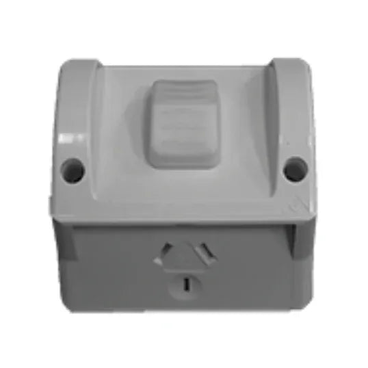 GSME GPO Switched Outlet Weatherproof Surface Mount Standard 1 Gang 15A 250V IP54 Grey | HPPP151G