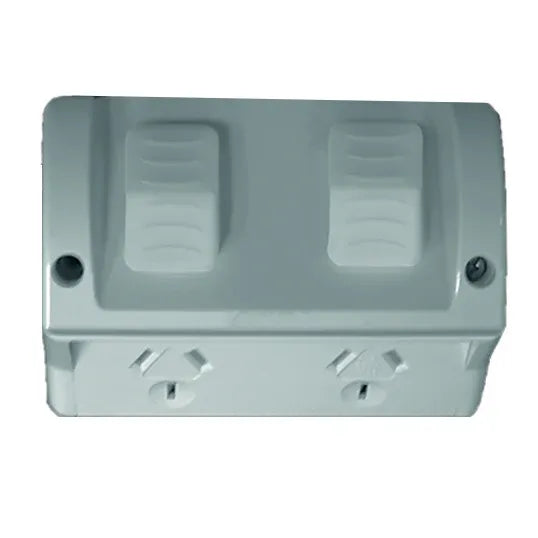 GSME GPO Switched Outlet Weatherproof Surface Mount Standard 2 Gang 10A 250V IP54 Grey | HPPP2G
