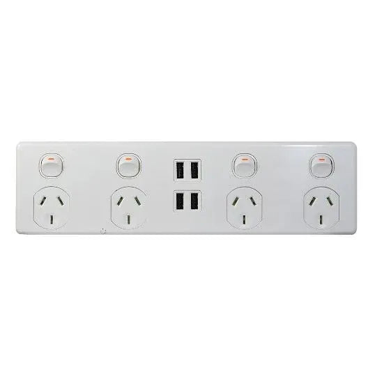 GSME Power Point Flush Mount Standard 4 Gang 10A 250V 2 Pole 4xUSB Horizontal White | PU4X4