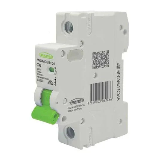 GSME Trader Miniature Circuit Breaker C Curve 230-240V 6A 6kA 1Pole 1Module 18mm DIN Rail Mount | WOMCB6106