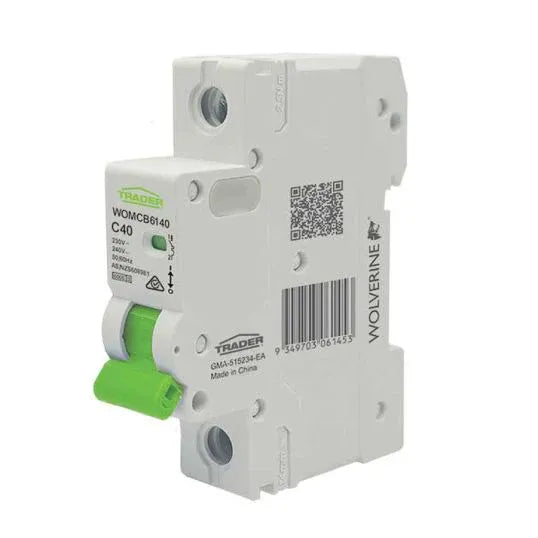 GSME Trader Miniature Circuit Breaker C Curve 230-240V 40A 6kA 1Pole 1Module 18mm DIN Rail Mount | WOMCB6140