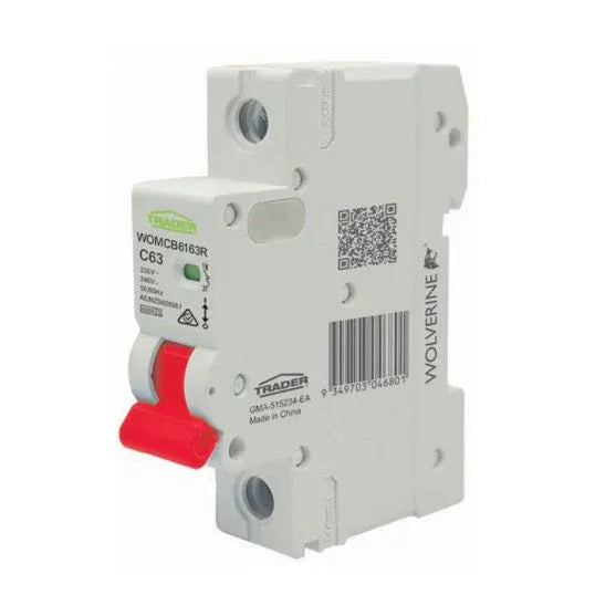 GSME Miniature Circuit Breaker C Curve 63Amp 6kA 1 Module 1 Pole | WOMCB6163R