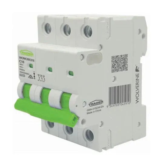 GSME Trader Miniature Circuit Breaker C Curve 400-415V 16A 6kA 3Pole 3Module 54mm DIN Rail Mount | WOMCB6316