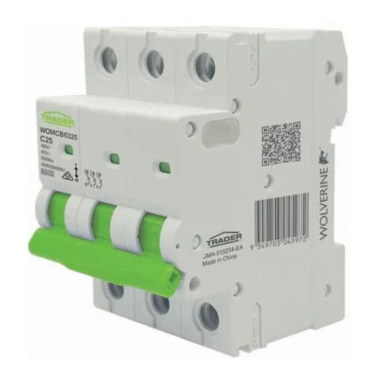 GSME Trader Miniature Circuit Breaker C Curve 400-415V 20A 6kA 3Pole 3Module 54mm DIN Rail Mount | WOMCB6320