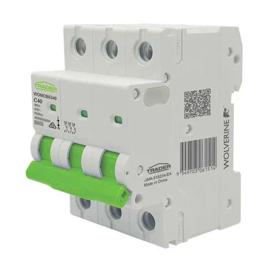 GSME Trader Miniature Circuit Breaker C Curve 400-415V 40A 6kA 3Pole 3Module 54mm DIN Rail Mount | WOMCB6340