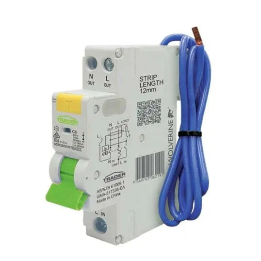 GSME Trader RCBO Type A 230-240 VAC 6 Amp 6 kA 1 Pole 30 mA IP20 1 Module | WORCBO6106T