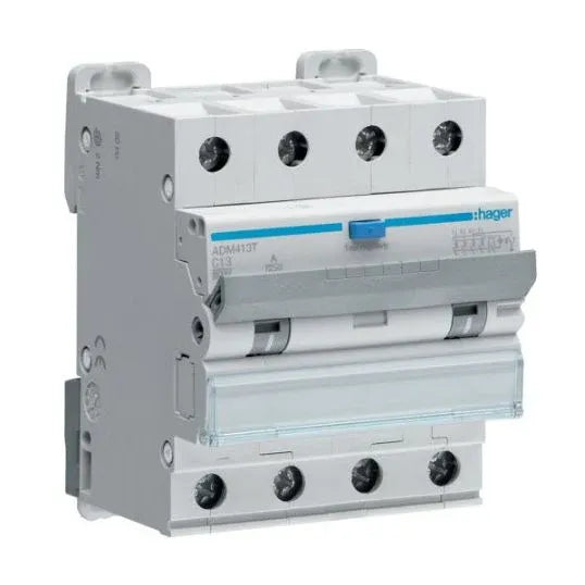 Hager Combination RCD Circuit Breaker RCBO 4Pole 32 Amp 230/400-240/415VAC 6 kA DIN Rail | ADM432T
