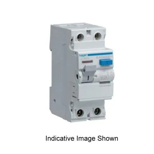 Hager Safety Switch RCCB Type A 2Pole 63A 230V 6kA 30mA 2Module 35mm DIN Rail Mount IP20 | CDA263T