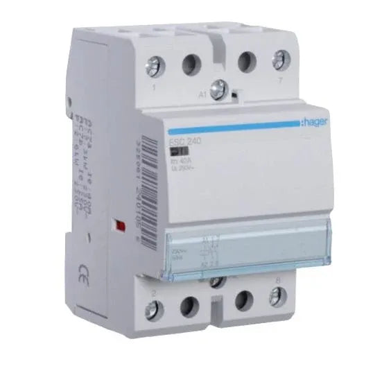Hager DIN Contactor 2 Pole 32A AC3 63A AC1 230V 2NO DIN Rail Mount | ESC263