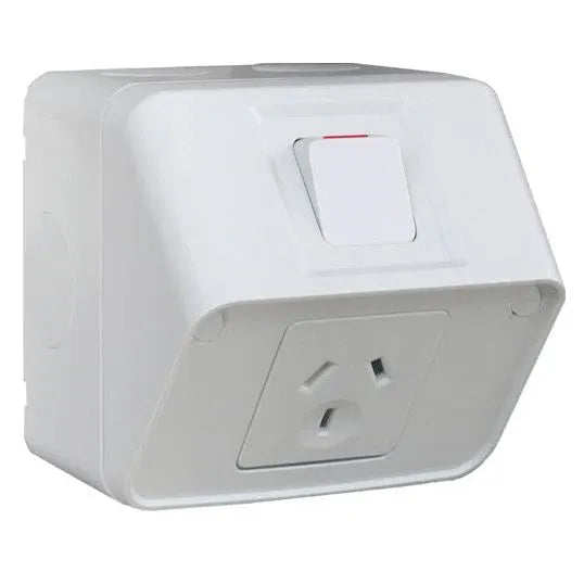 Hager GPO Switched Outlet Weatherproof Surface Mount 1 Gang 10A 250V 1 Pole IP53 Light Grey | WBWP1S