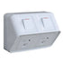 Hager GPO Switched Outlet Weatherproof Surface Mount 2 Gang 10A 250V 1 Pole IP53 Shallow Base Light Grey | WBWP2SH