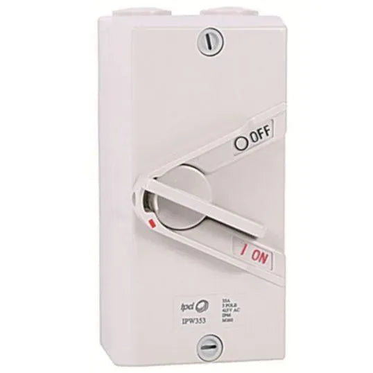 IPD Isolator Switch Weatherproof 415V 20A 3 Pole Polycarbonate Grey Padlockable Handle | IPW203
